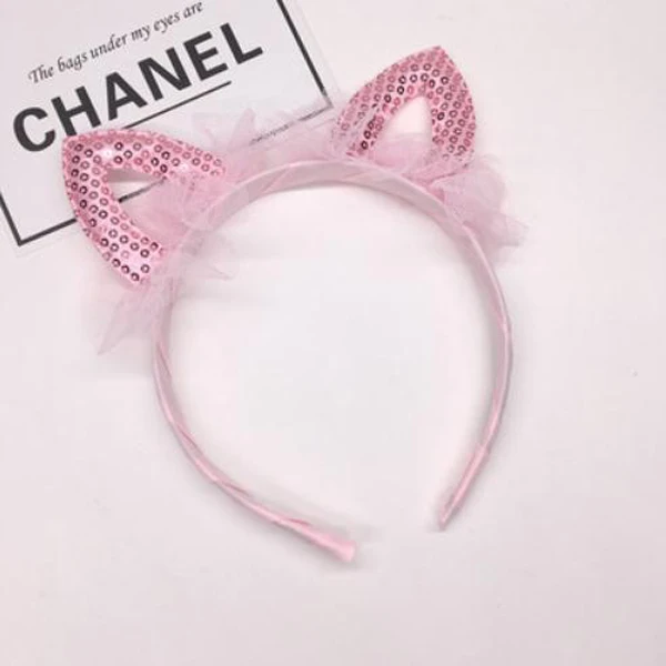Pink Новые детские аксессуары для волос милые ободки с кошачьими ушками повязка кроличьи уши розовый принцесса кружева Стразы повязка для волос девушка Головной убор - Цвет: Pink