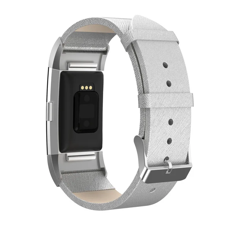 silver Замените мужские Т-полосы для FitBit Charge 2 классический браслет из натуральной кожи фитнес-браслет для женщин мужчин маленький большой - Цвет: silver
