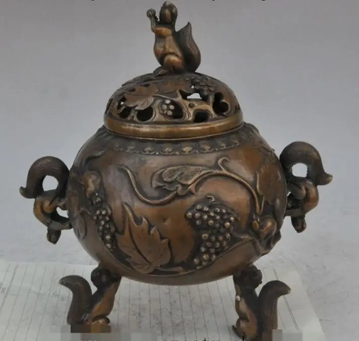 9 &quotотмеченная старинная китайская бронза статуя животного белки винограда