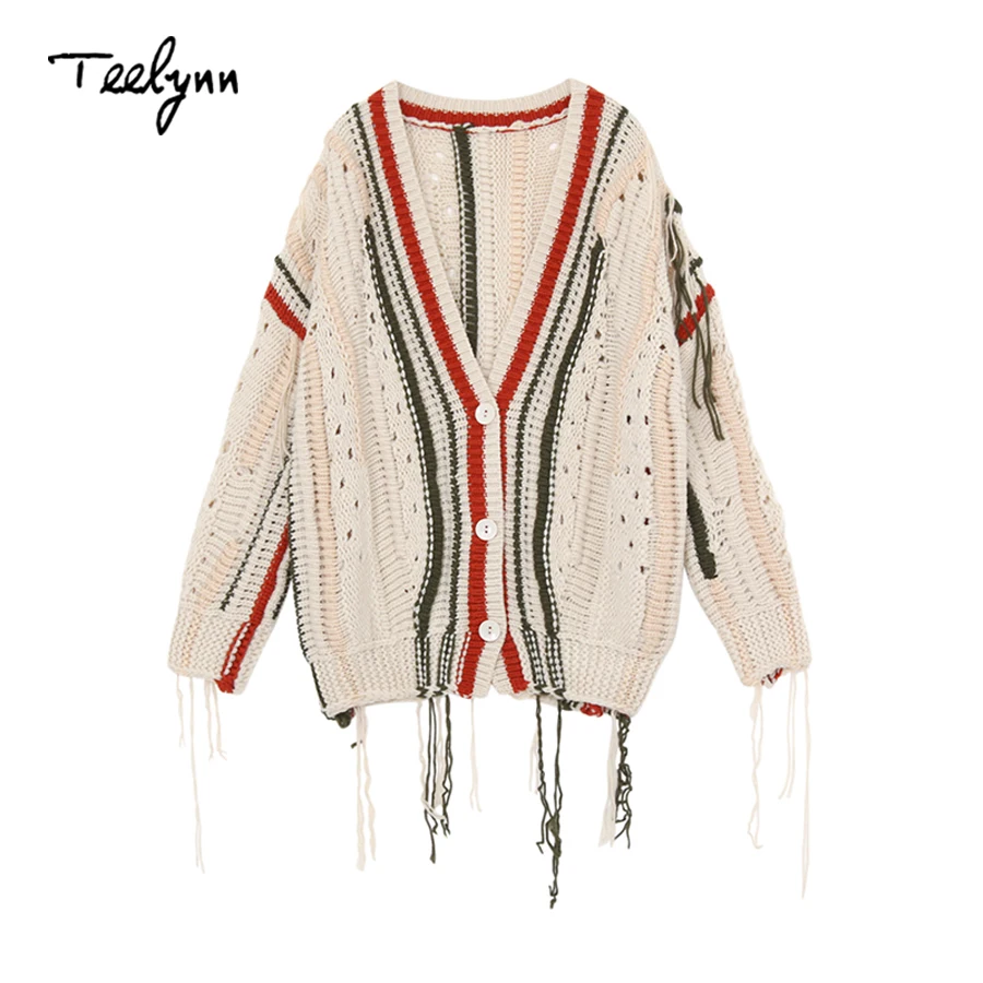 TEELYNN Boho свитер для женщин 2018 зима v-образным вырезом Длинные рукава теплая куртка