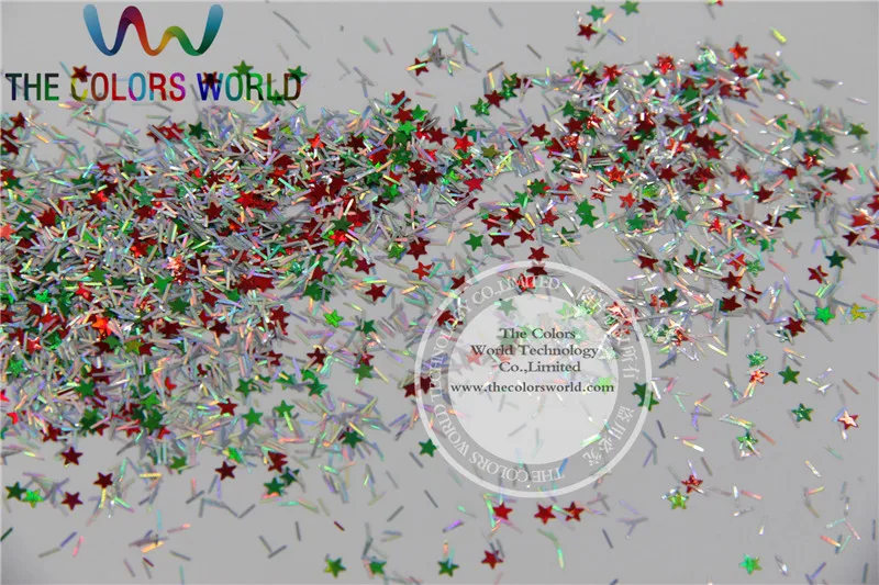 Xmas-11 Смесь блестящих голографических цветов и форм блесток для наращивания ногтей или декора DIY 1упак. = 50г.