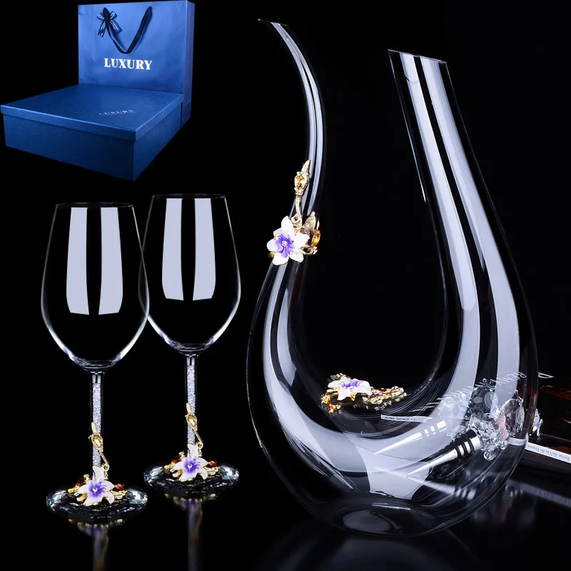 5pcs for a set Европа Эмаль Красное вино стеклянная чашка Ретро Кубок Кристалл наборы чашек бокалы для шампанского чашки свадебные бокалы домашняя Питьевая Посуда - Цвет: 5pcs for a set