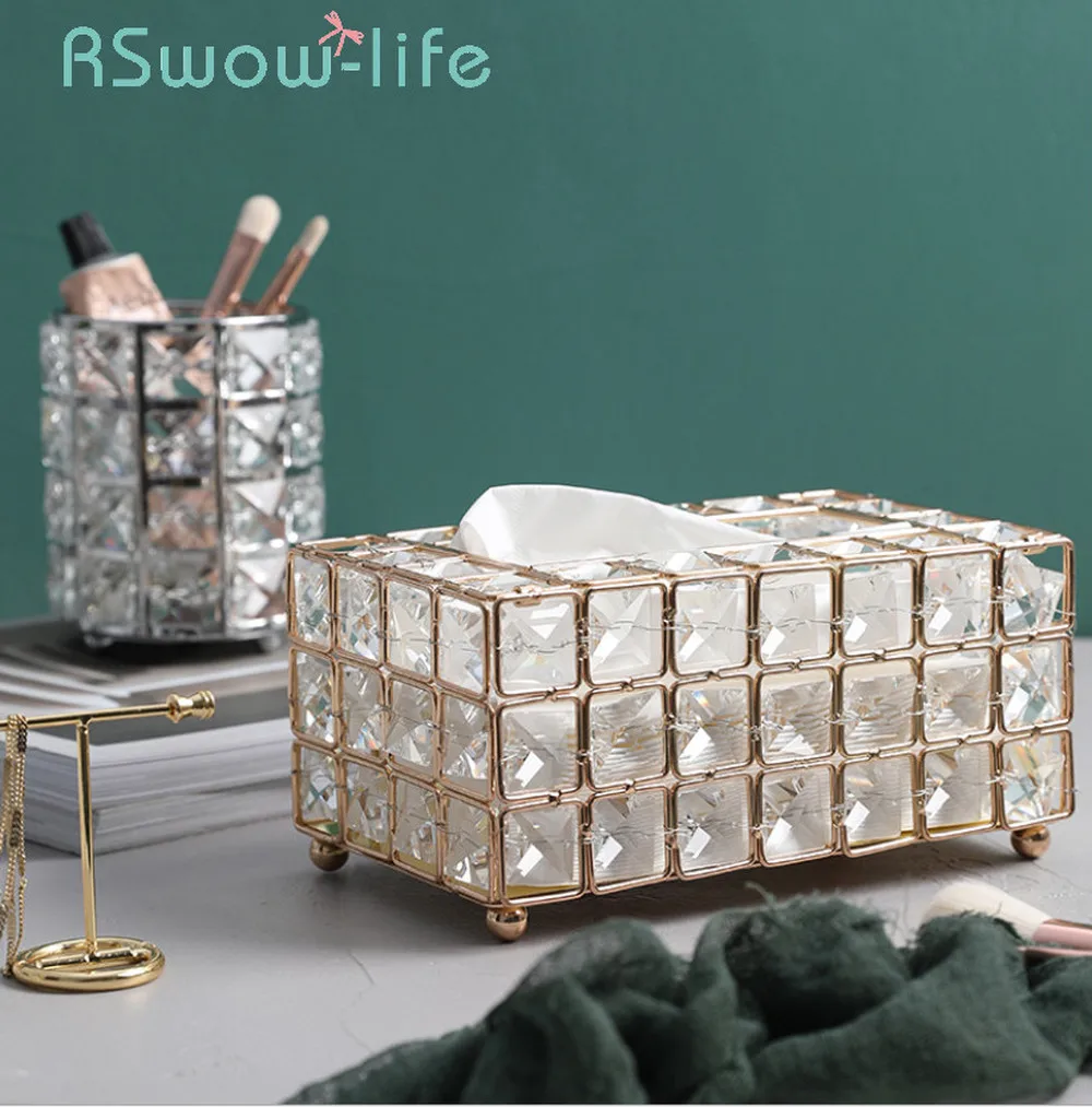 

Light Luxury Gold-plated Wrought Iron Tissue Box Living Room Storage Tray Napkin Holder Box For Creative Desktop Decoration