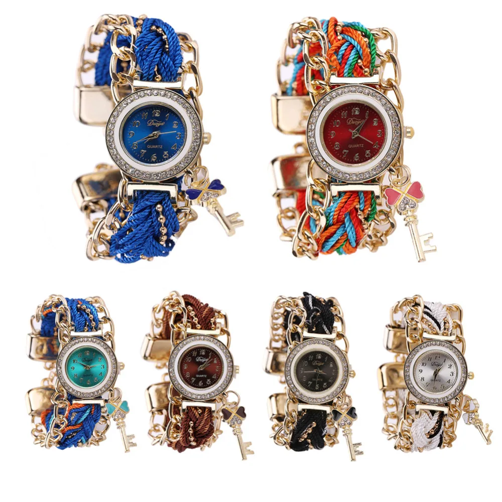 Новинка 2018 женские ручные часы с плетением роскошные браслетом золотыми