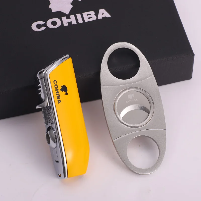 COHIBA острый сигарный Нож металлический ветрозащитный 3 струйный газовый фонарь для сигарет Зажигалка W/Пробивной сигареты набор аксессуаров для курения