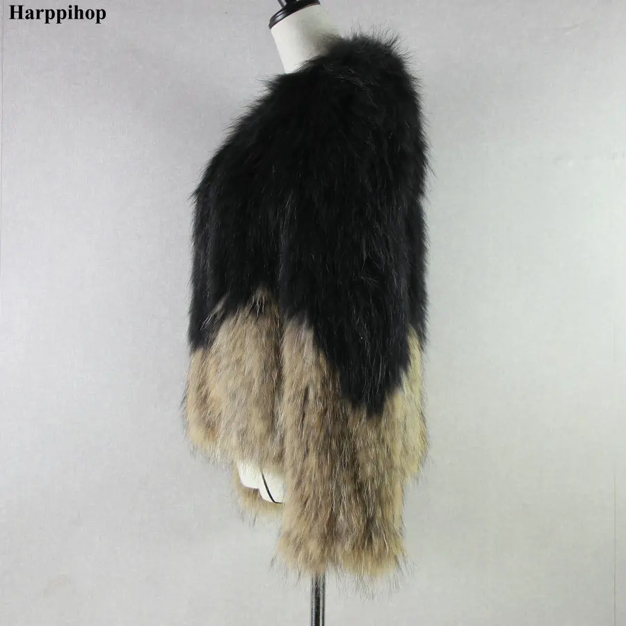 new women natural raccoon  fur coat jackets high quakity fashion girl's knitted real fur coat