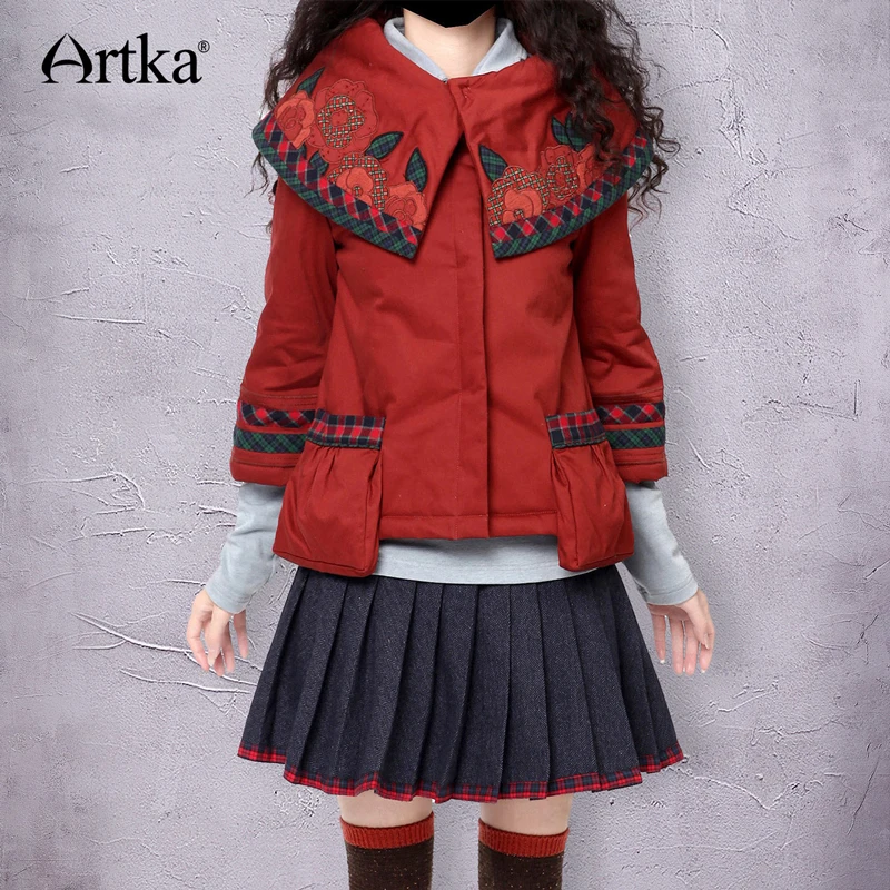 Artka 2015 женская ретро новая коллекция зимней одежды отложным воротником рукавом