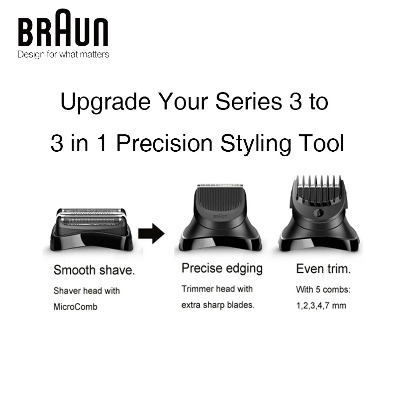Braun Series 3 электробритва, триммер для бороды, 1 шт.+ 5 расчесок BT32, сменная бритвенная головка