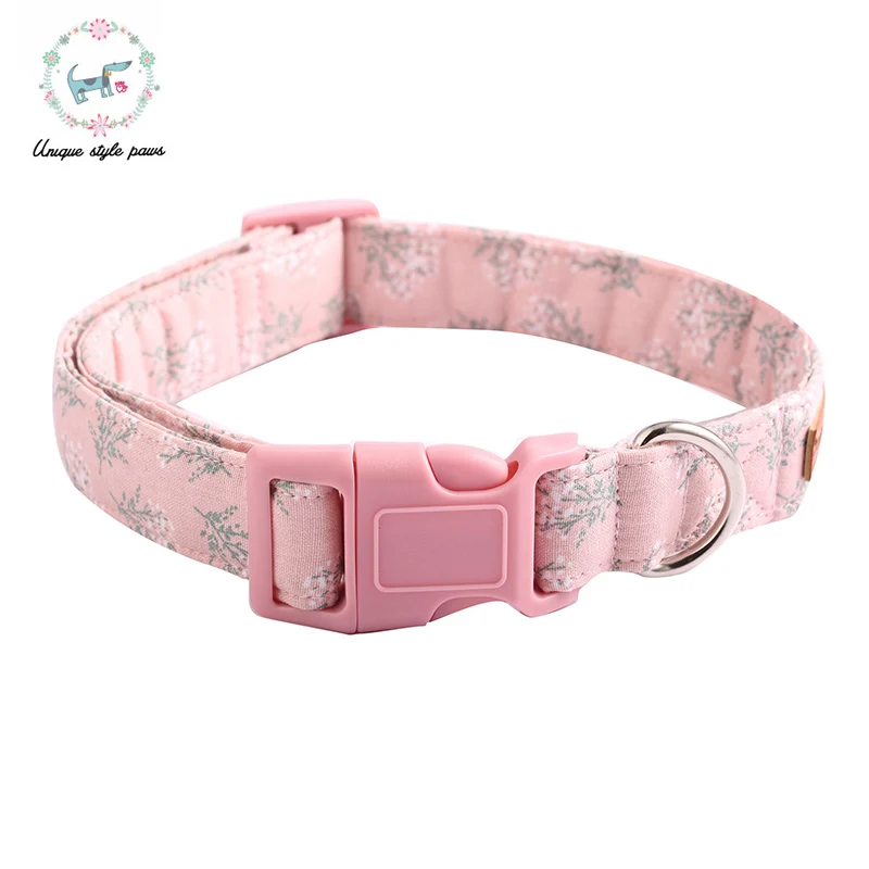 collar Розовый белый цветочный ошейник для собак с галстуком-бабочкой ручной работы пластиковая пряжка для собак и кошек воротничок товары для животных модный ошейник и поводок для собак - Цвет: collar