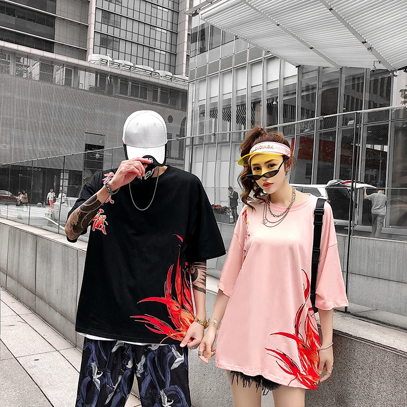 Японская уличная Футболка Harajuku с принтом Феникс, Мужская модная забавная футболка, Мужская хлопковая футболка, футболка в стиле хип-хоп