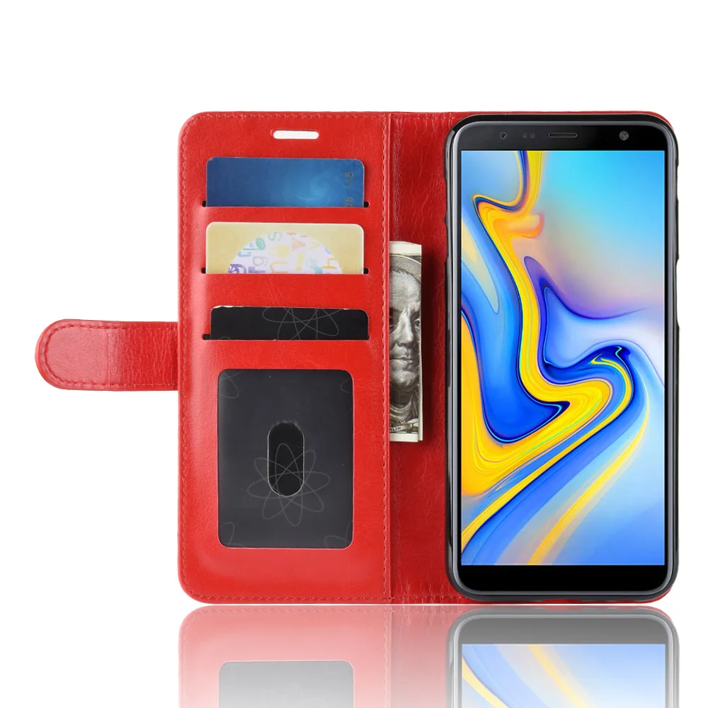 Чехол J610 для Samsung Galaxy J6 + J6Prime чехлы-бумажники стильный откидной кожаный защитный
