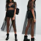Женское сексуальное черное прозрачное Сетчатое Прозрачное платье макси, Тюлевое кружевное длинное летнее платье
