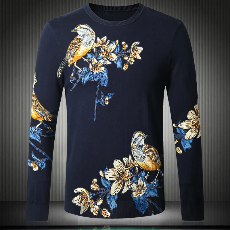 

Chinese style 3D floral pattern exquisite printing fashion sweater Autumn&Winter 2017 New quality cotton thin sweater men M-XXXL