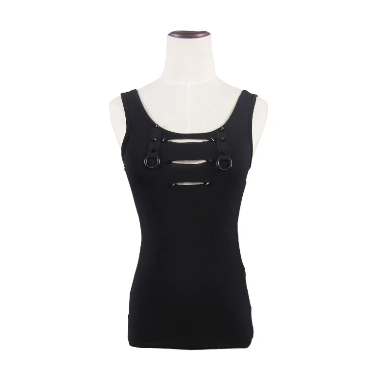 Чёрные сексуальные женские майки без рукавов в стиле панк готика|vest shirt|top