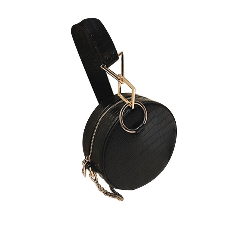 С узором «крокодиловая кожа» Для женщин сумки из натуральной кожи Для женщин Сумочка на плечо сумка с цепочкой вечерняя сумочка; BS010 маленький круглый мешок сумка на запястье Сумки из натуральной кожи - Цвет: Black