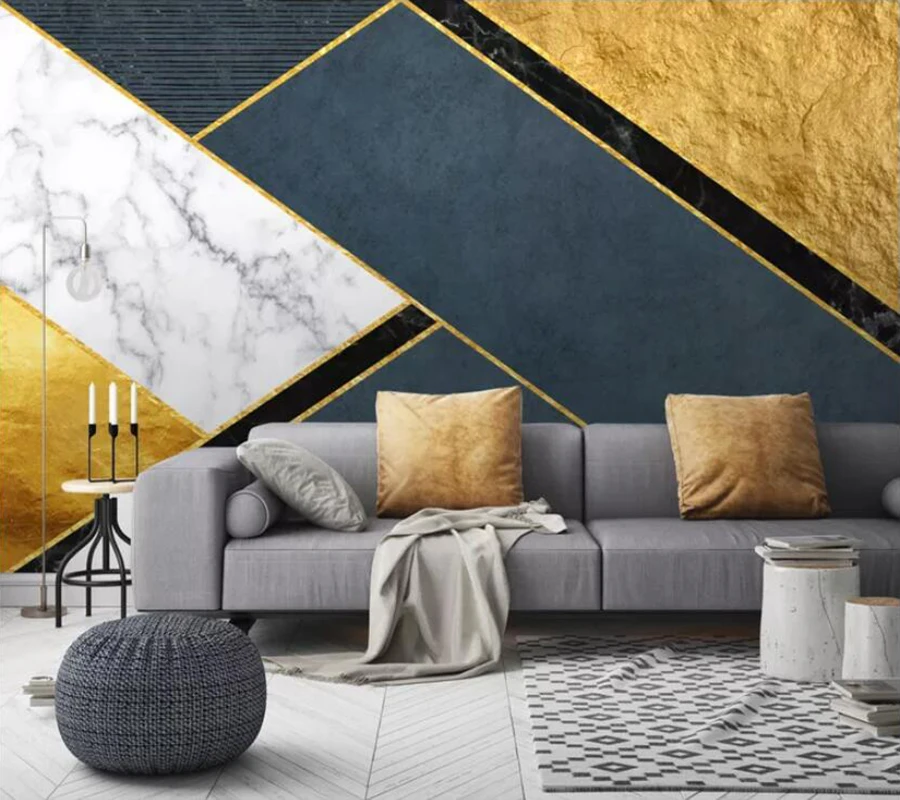 

Decorative wallpaper Modern minimalistic geometric abstract gold lines mural tv background wall