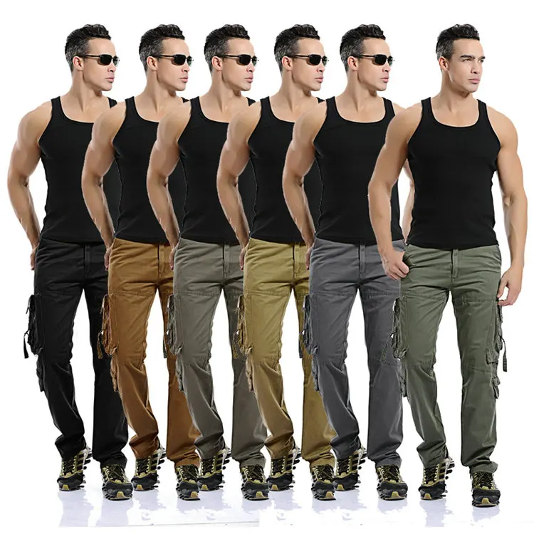 Брюки-карго мужские армейский зеленый цвет повседневные брюки с большими