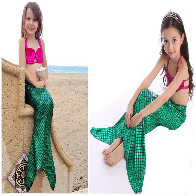 Комплект из 3 предметов для девочек купальный костюм бикини с хвостом русалки