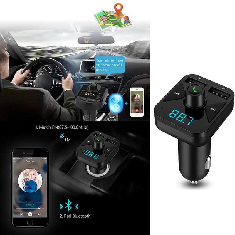 Автомобильный MP3-плеер, прикуриватель, USB, Bluetooth, fm-передатчик, телефон, гарнитура, зарядное устройство, радио, комплект, беспроводной, двойной, авто аксессуары