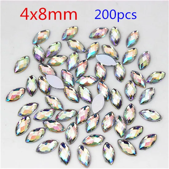 4x8mm 200pcs Смешанный 6 размер 600 шт Акриловые стразы форма глаз Кристалл AB плоская задняя сторона ногтей Стразы 3D не исправление инструмент для украшения ногтей для нейл-арта WC80 - Цвет: 4x8mm 200pcs