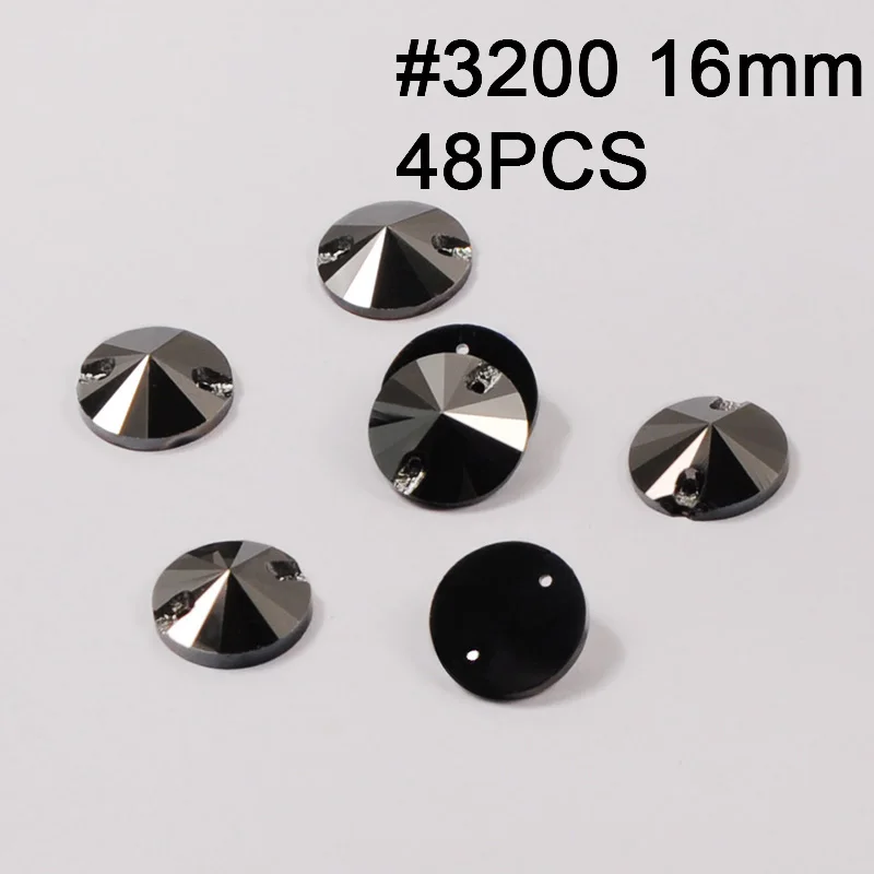 Rivoli 16mm 48pcs Джет гематит 11 Форма пришить стразы стеклянные бусины из хрусталя стразы камни стразы аппликации для танцевальной одежды платье - Цвет: Rivoli 16mm 48pcs