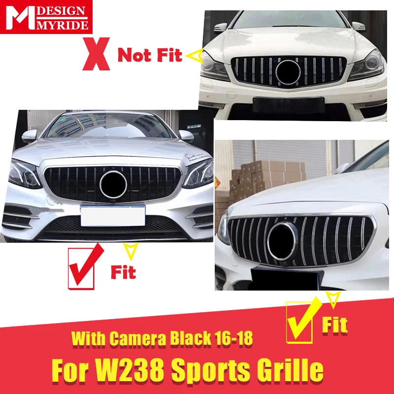 Передняя решетка для Mercedes W238 Coupe Grill GT R Style W/Camera ABS Gloss Black E200 E250 E300 E350 400 500 E63 Look Grills