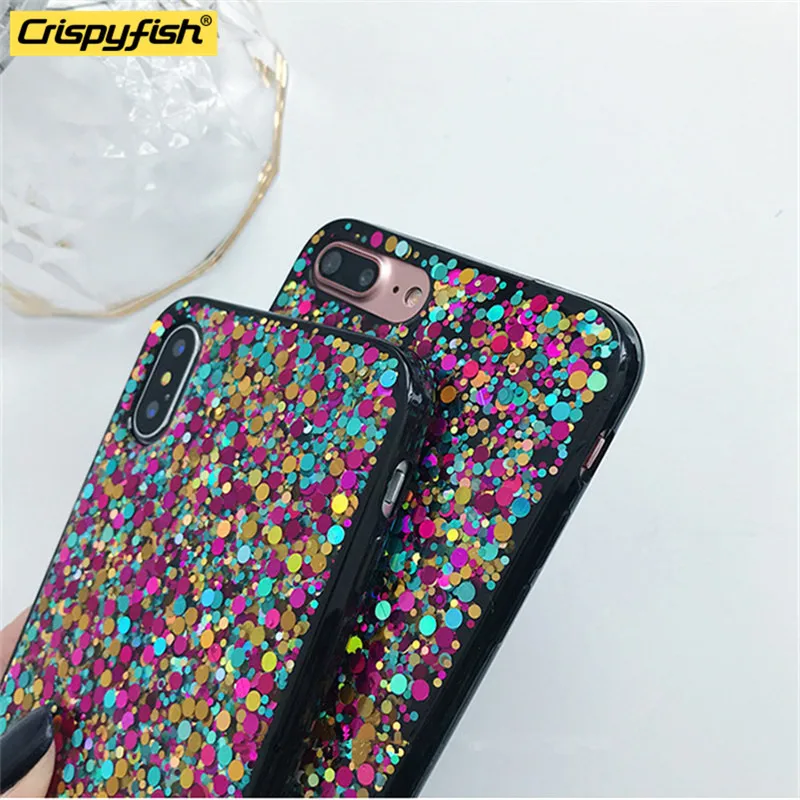 crispyfish glitter rainbow soft tpu silicone phone case for iphone 6 6s 7 8 plus 11 pro shiny cases for iphone x xr xs max cover free global shipping