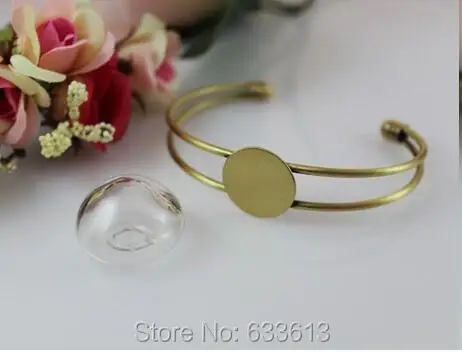 

10sets 25X25MM Mushroom-shaped Liquid glass bubble Bangles, diy clear Glass Globes Vial Bracelets base jewelry finding set