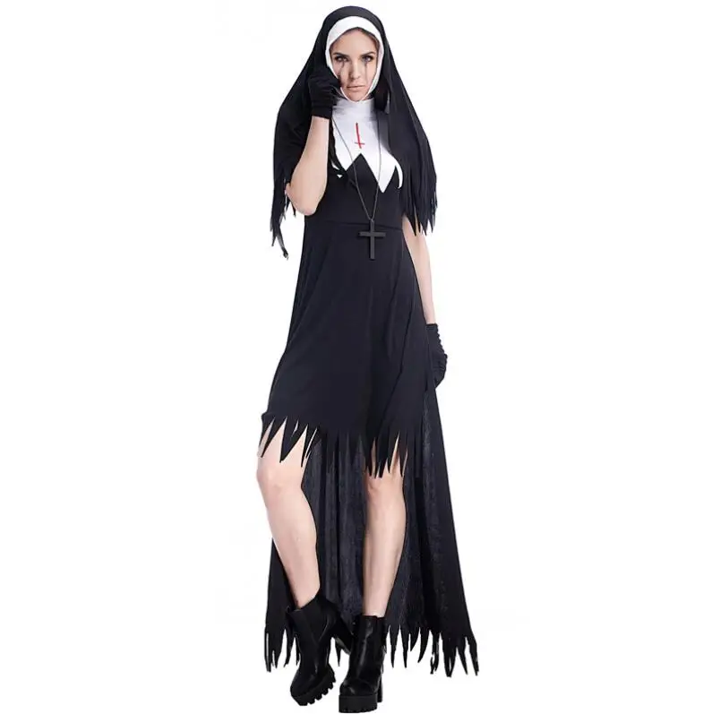 

Sexy Nun Costume Adult Black Nun Cosplay Halloween Sister Cosplay Party Costume Woman Game Uniforms