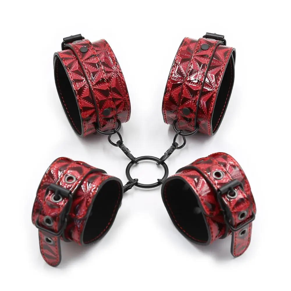 LoveFun БДСМ малиновый завязанные тисненые наручники кожаные на запястье