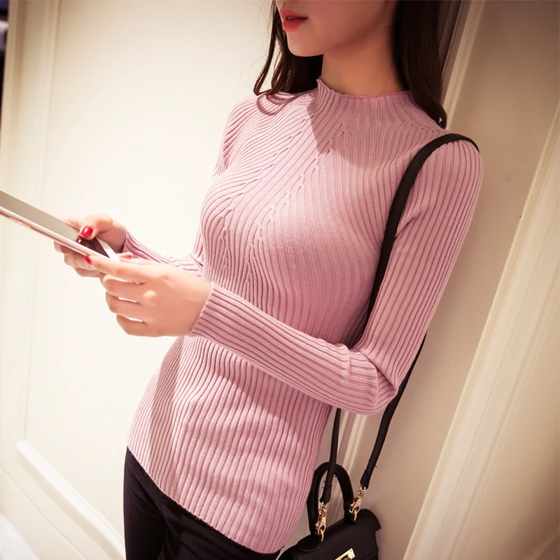 

OHCLOTHING 2021 new winter Korean Short semi Turtleneck Shirt sleeved turtleneck sweater coat fit