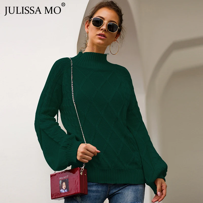 Julissa mo, вязаный свитер с рукавом-фонариком, для женщин, Осень-зима, водолазка, свободные пуловеры, повседневные, уличные свитера, женские топы