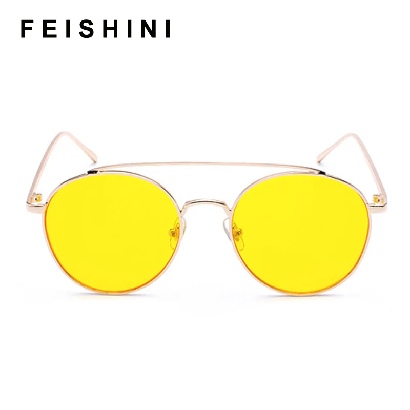 Круглые Солнцезащитные очки Feishini в стиле панк для мужчин и женщин роскошные