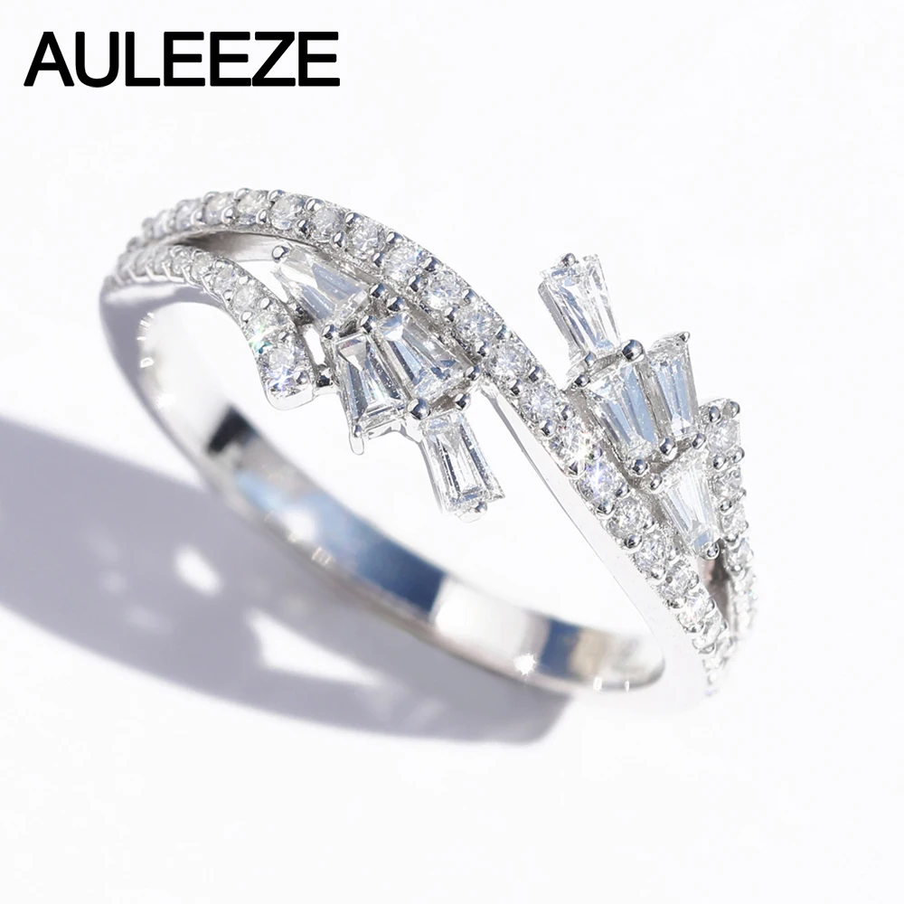 AULEEZE в форме пера 0,46 cttw Кольцо C настоящим бриллиантом Твердые 18 K 750 белые золотые офисные женские кольца ювелирные изделия с бриллиантами