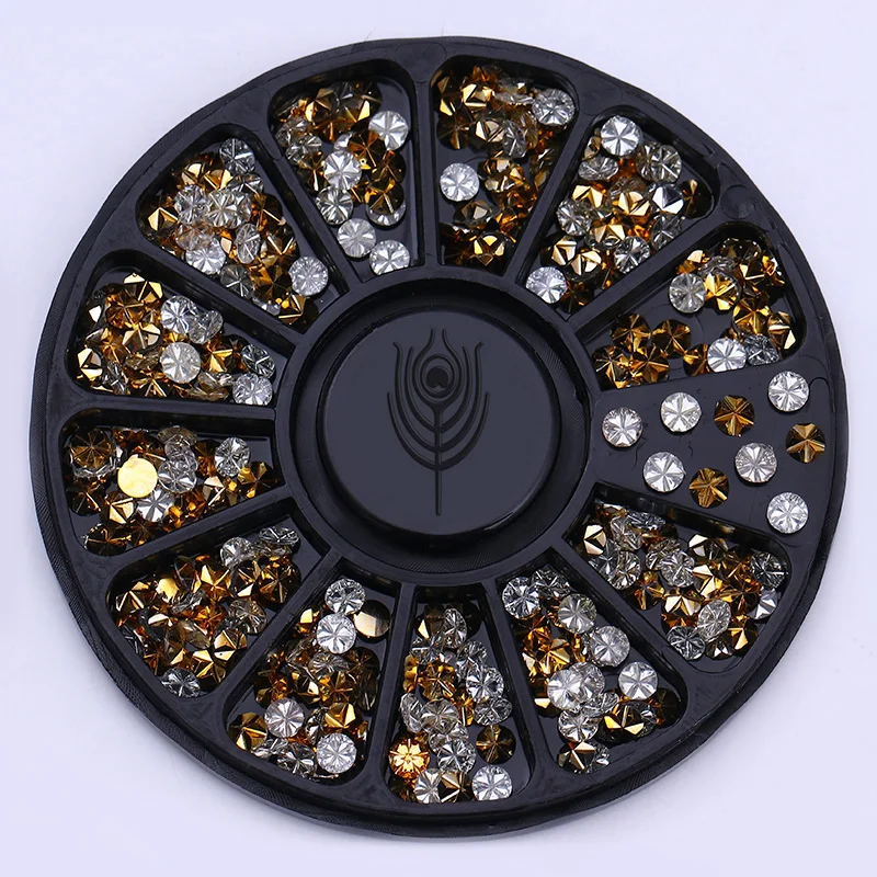 1 Box Gold Flower Nail Rhinestone 3mm Round Flat Bottom Beads 3D Art Decoration in Wheel DIY Design | Красота и здоровье