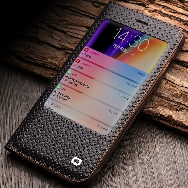 Чехол QIALINO из натуральной кожи с откидной крышкой и окошком для iPhone 7 plus 8p |