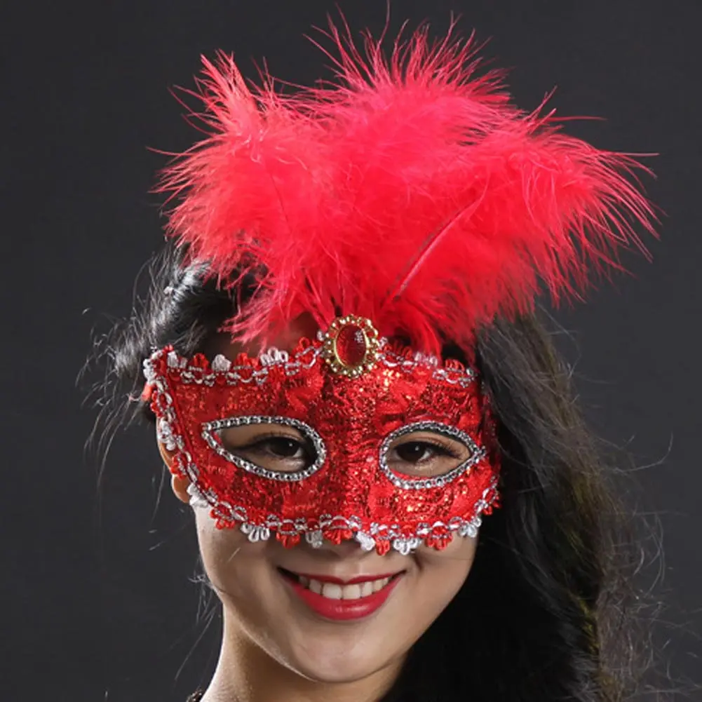 Модная маска с перьями Сексуальная кружевная на половину лица Кожаная принцессы
