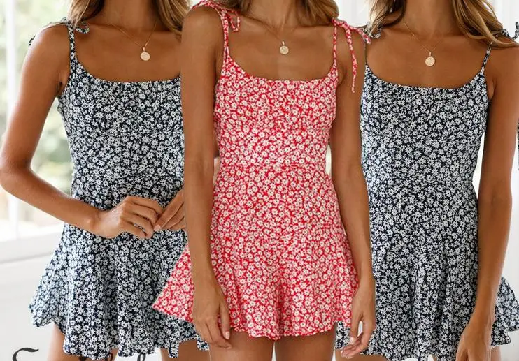 Летний женский комбинезон с цветочным принтом в горошек V образным вырезом и