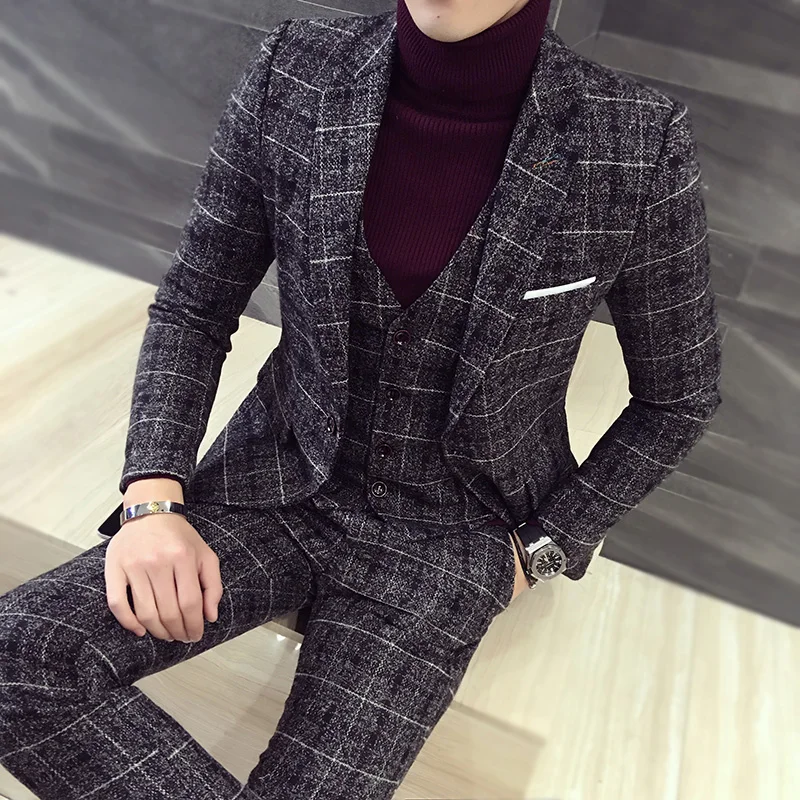 Мужской Клетчатый костюм Trajes de Novio Hombre мужской Homme Mariage Terno Masculino мужские клетчатые