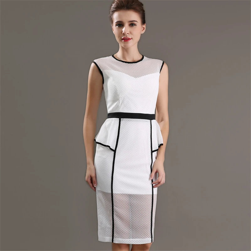 H Han Queen Mesh Dresses Women Sleeveless Hollow Out Perspective Slim Bodycon Sheath Pencil Work Casual Party Dress Vestidos | Женская