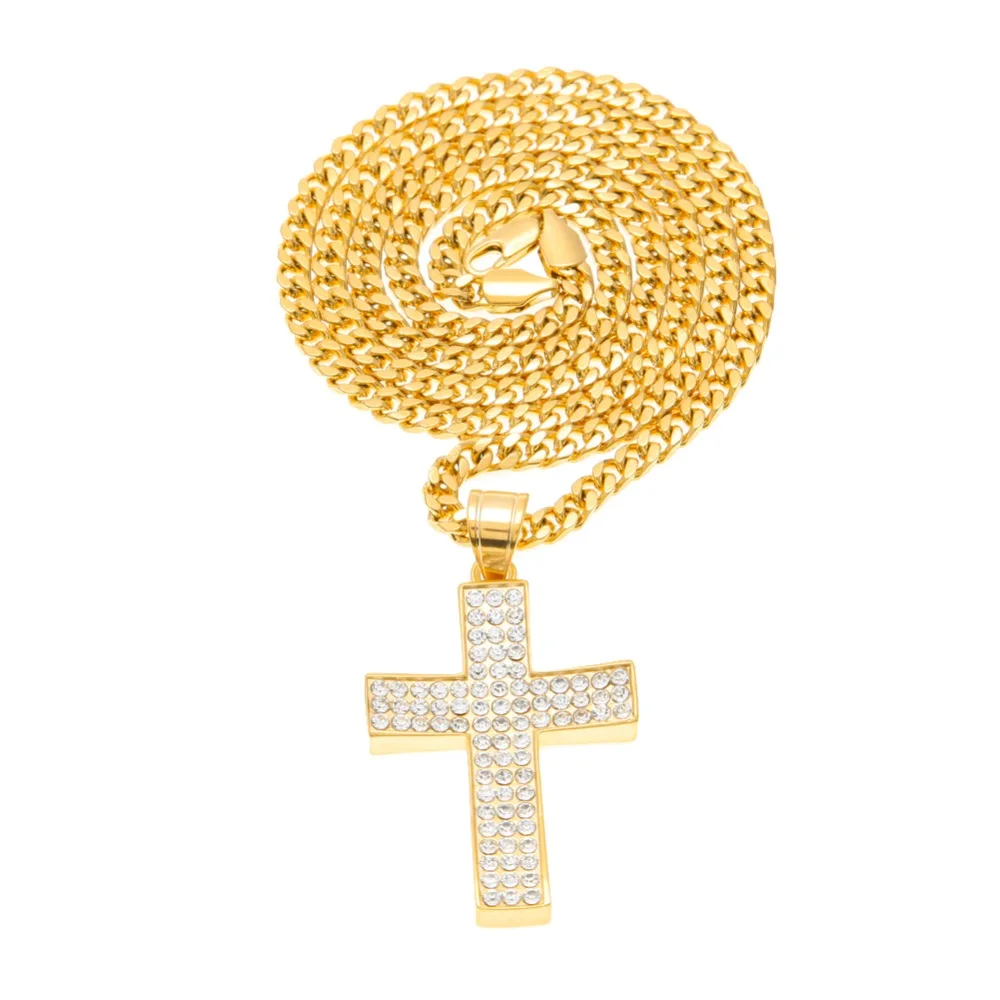 Золотая подвеска в виде креста ожерелье стиле хип-хоп раппер со льдом горный