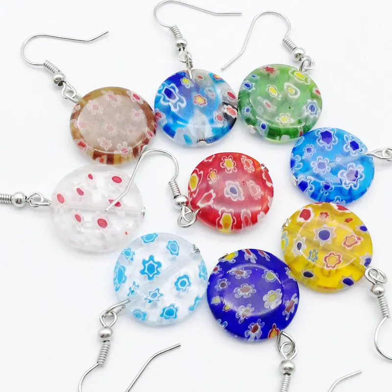 20 пар стеклянных подвесных муранских разноцветных сережек 18 мм|colorful earrings|earrings