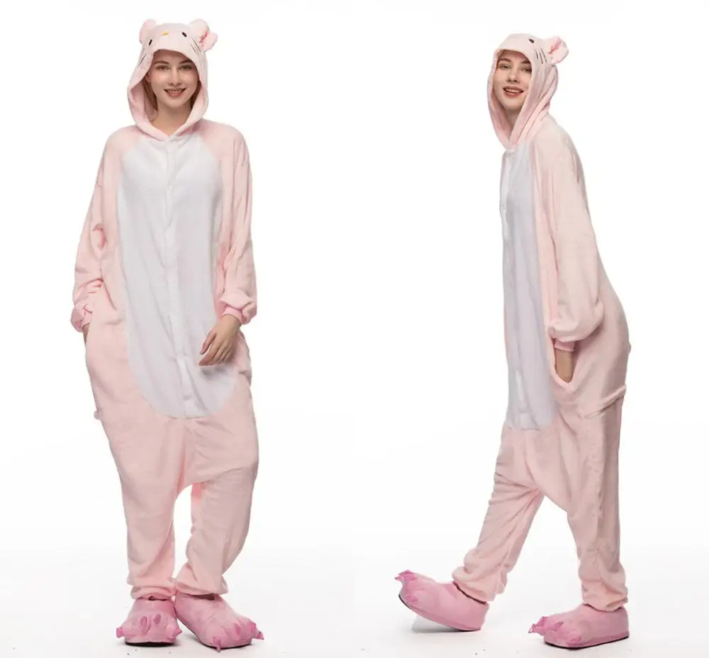 mc1804 pink kt cat Для взрослых Аниме Хэллоуин косплей Единорог Костюм кигуруми мягкий забавный комбинезон женские костюмы мультфильм животных пижамы Ститч зима - Цвет: mc1804 pink kt cat