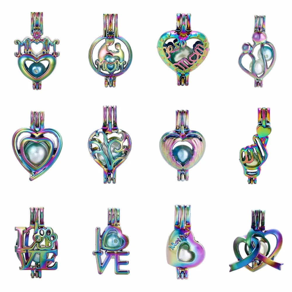 5 шт. радужные бусины с надписью Mom Love Heart для матери и ребенка жемчужные клетка