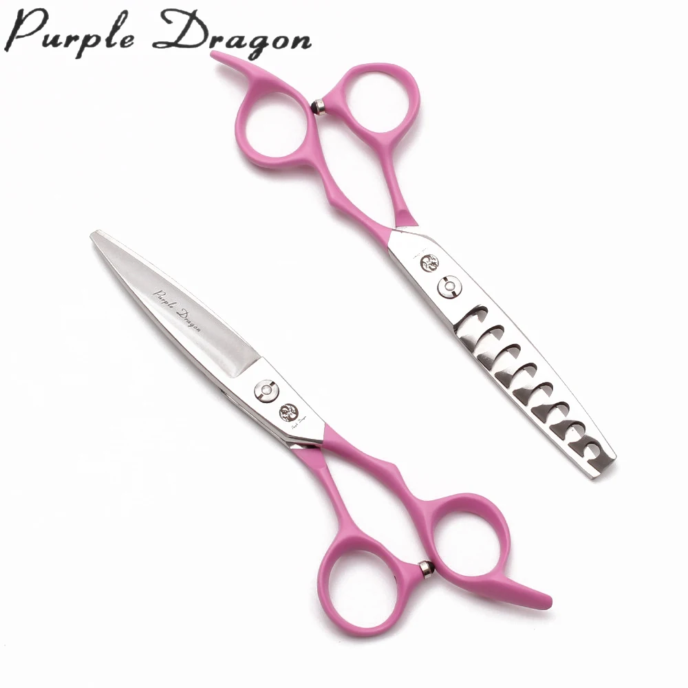 Z9122 6&quot 440C Purple Dragon Pink Barber Makas Hair Cutting Scissors Thinning Shears Willow Leaf Shape Salon | Красота и здоровье