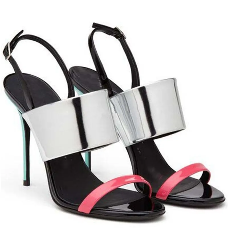 2017 Уличной Моды Сандалии Пряжки Обувь Женщина Сексуальные Каблуки Блеск