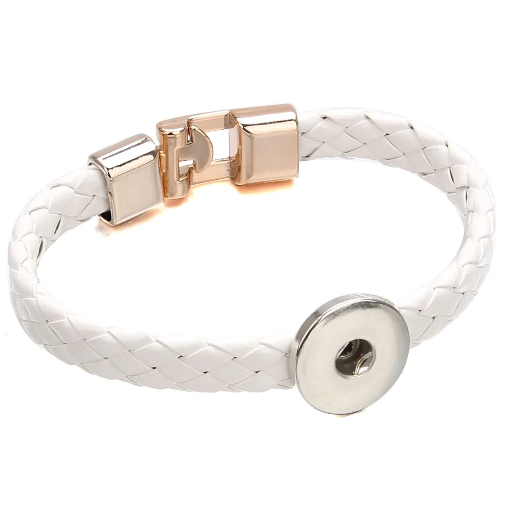 

10pcs/lot Wholesale Black White Braided PU Leather Bracelets For Women 18mm Snap Buttons Bracelet Fit DIY 18mm Snap Jewelry
