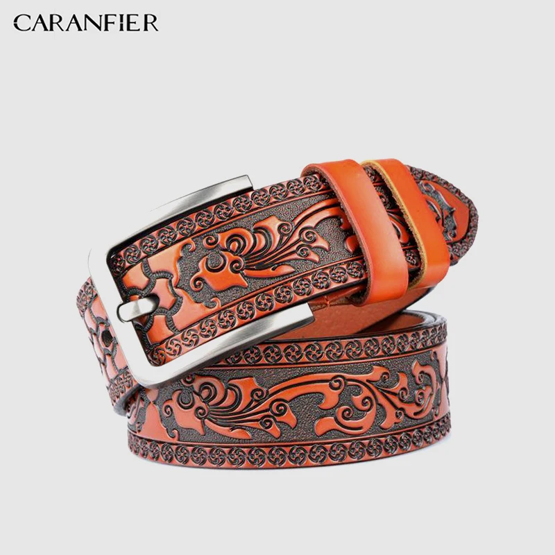 Ремень CARANFIER из 100% воловьей кожи с резным узором для мужчин винтажный ремень Ceinture