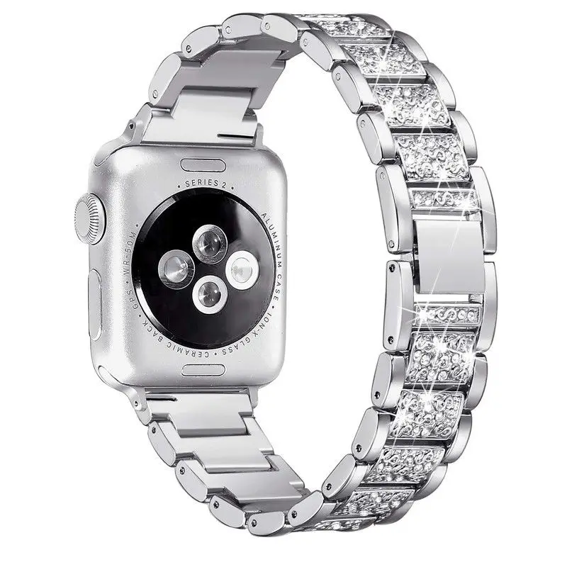 Нержавеющая сталь браслет наручных часов iWatch, ремешок для наручных часов Apple Watch iWatch 38, 42 мм, версия Стразы браслет ремешок для часов - Цвет: Серебристый