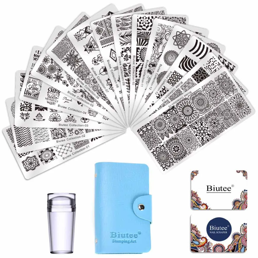 Buitee 15 шт. ногтей пластины дизайн штамповки пластины цветок геометрии природы серии ногтей шаблон штамп изображения Маникюр штамп пластины - Цвет: 15pcs Plates